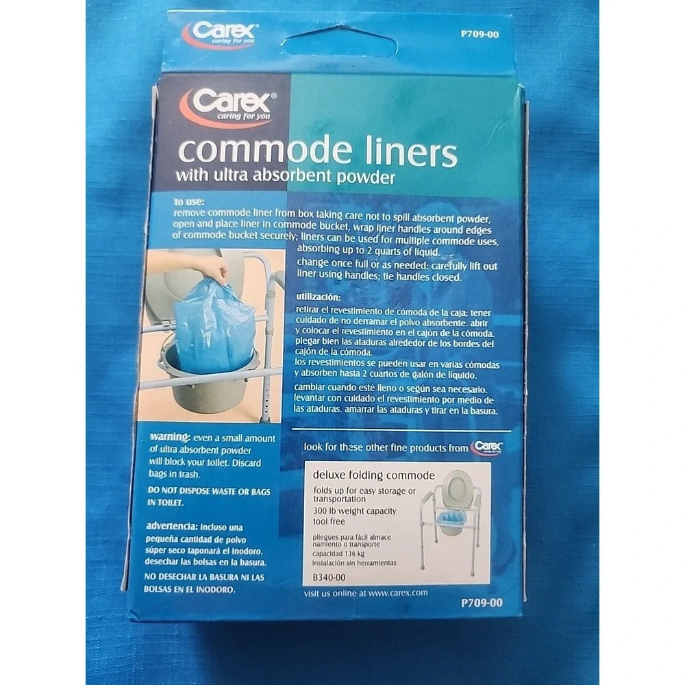 Carex Commode Blue Liners Ultra Disposable Absorbent Powder New